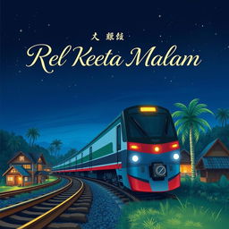 A captivating anime-style book cover for the novel titled 'Rel Kereta Malam,' formatted in 15×23 cm