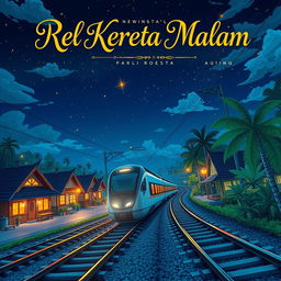 A stunning anime-style book cover for the novel titled 'Rel Kereta Malam,' designed in a 14×20 cm format