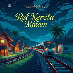 A stunning anime-style book cover for the novel titled 'Rel Kereta Malam,' designed in a 14×20 cm format