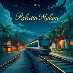 A stunning anime-style book cover for the novel titled 'Rel Kereta Malam,' designed in a 14×20 cm format