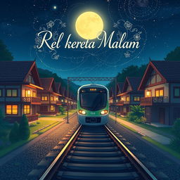 A visually striking anime-style book cover for the novel titled 'Rel Kereta Malam,' formatted in 14×20 cm