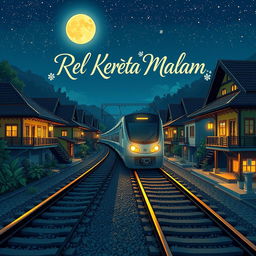 A visually striking anime-style book cover for the novel titled 'Rel Kereta Malam,' formatted in 14×20 cm