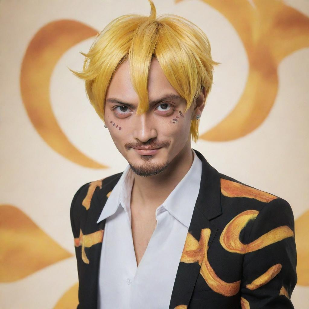 A pinwheel themed after Vinsmoke Sanji, a character from One Piece. The pinwheel features his signature swirled eyebrow and yellow hair, along with a chef's jacket design.