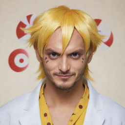 A pinwheel themed after Vinsmoke Sanji, a character from One Piece. The pinwheel features his signature swirled eyebrow and yellow hair, along with a chef's jacket design.