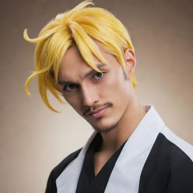 A pinwheel themed after Vinsmoke Sanji, a character from One Piece. The pinwheel features his signature swirled eyebrow and yellow hair, along with a chef's jacket design.