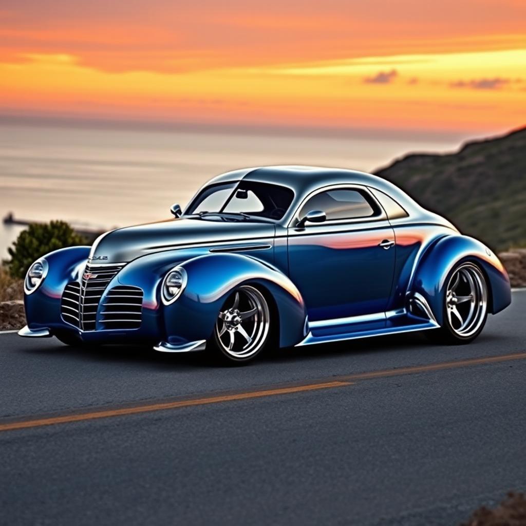 A stunning supercar featuring an exotic fusion design of a 1939 Chevrolet Coupe, boasting a widebody appearance