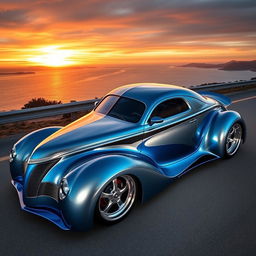 A stunning supercar featuring an exotic fusion design of a 1939 Chevrolet Coupe, boasting a widebody appearance