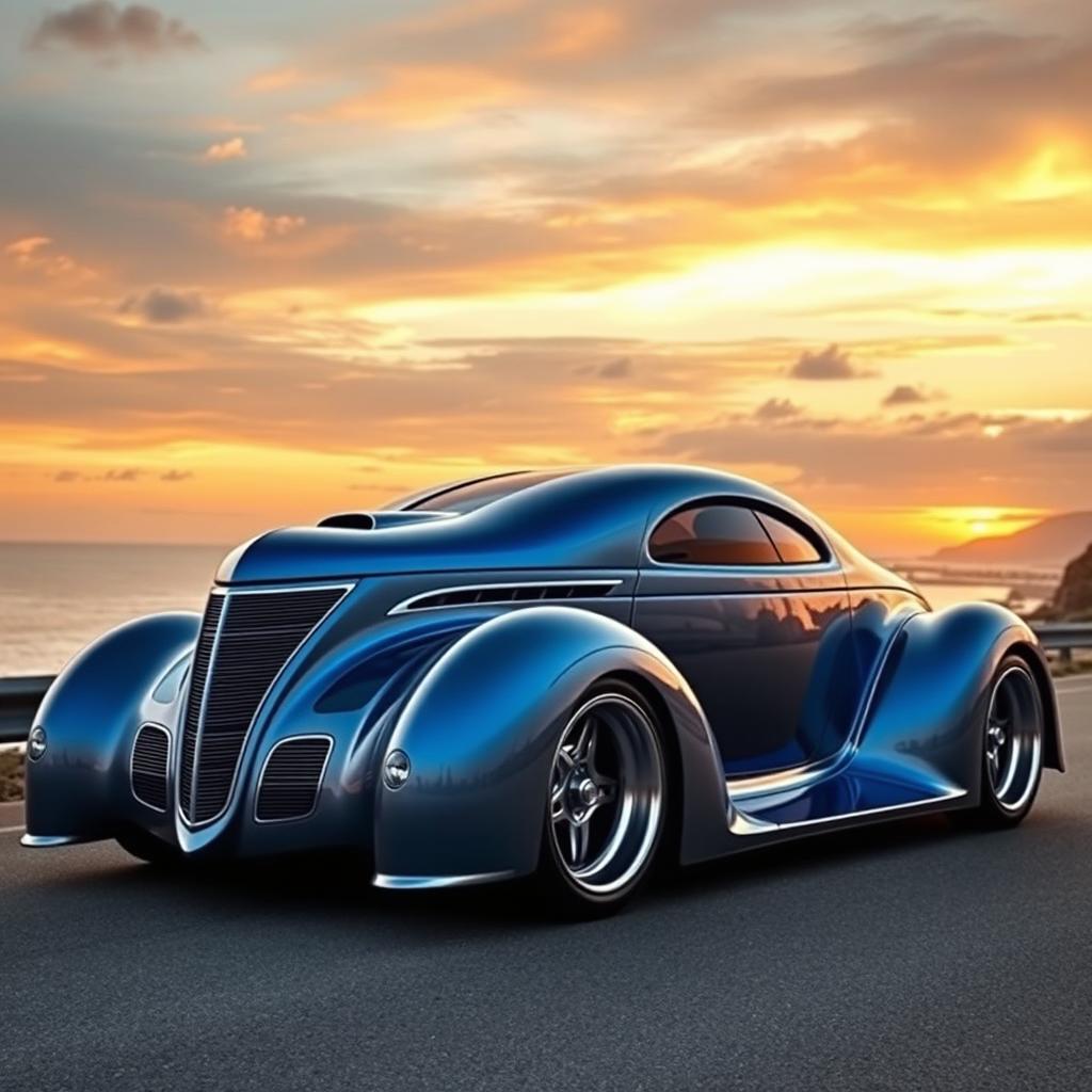 A stunning supercar featuring an exotic fusion design of a 1939 Chevrolet Coupe, boasting a widebody appearance