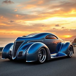 A stunning supercar featuring an exotic fusion design of a 1939 Chevrolet Coupe, boasting a widebody appearance