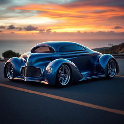 A stunning supercar featuring an exotic fusion design of a 1939 Chevrolet Coupe, boasting a widebody appearance