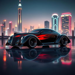 An extraordinary supercar presenting an exotic fusion of a 1939 Chevrolet Coupe, featuring a striking widebody design and wide tires that enhance its aggressive look