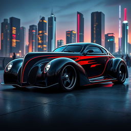 An extraordinary supercar presenting an exotic fusion of a 1939 Chevrolet Coupe, featuring a striking widebody design and wide tires that enhance its aggressive look