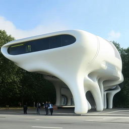 A futuristic bus station surpassing natural notions and norms