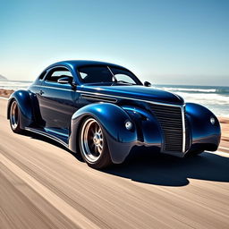 A stunning supercar that showcases an exotic fusion of a 1939 Chevrolet Coupe, featuring a captivating widebody design and wide performance tires that accentuate its imposing presence