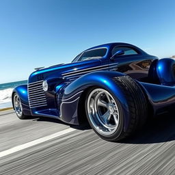 A stunning supercar that showcases an exotic fusion of a 1939 Chevrolet Coupe, featuring a captivating widebody design and wide performance tires that accentuate its imposing presence