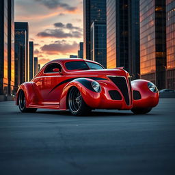 An awe-inspiring supercar showcasing an exotic fusion of a 1939 Chevrolet Coupe, featuring a pronounced widebody design and wide performance tires that reflect its high-octane personality