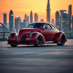 An exquisite hypercar that beautifully fuses the classic design of a 1939 Chevrolet Coupe with a modern widebody structure and wide performance tires, creating an iconic supercar