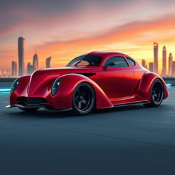 An exquisite hypercar that beautifully fuses the classic design of a 1939 Chevrolet Coupe with a modern widebody structure and wide performance tires, creating an iconic supercar