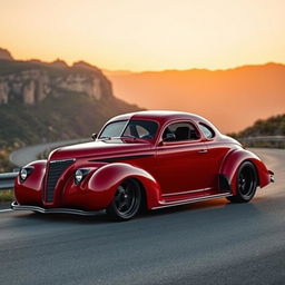 An exquisite hypercar that uniquely fuses the vintage charm of a 1939 Chevrolet Coupe with a modern widebody aesthetic and robust wide performance tires, creating a stunning supercar