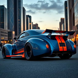 An extraordinary supercar that masterfully combines the timeless design of a 1939 Chevrolet Coupe with the aggressive styling cues of a McLaren and the muscular aesthetics of a Camaro, featuring an impressive widebody and robust wide performance tires