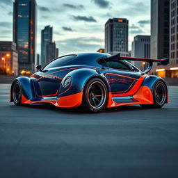 An extraordinary supercar that masterfully combines the timeless design of a 1939 Chevrolet Coupe with the aggressive styling cues of a McLaren and the muscular aesthetics of a Camaro, featuring an impressive widebody and robust wide performance tires