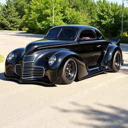 A stunning supercar that creatively merges the classic charm of a 1939 Chevrolet Coupe with the cutting-edge design of a 2025 Mercedes concept car, featuring an eye-catching widebody and robust wide performance tires