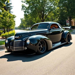 A stunning supercar that creatively merges the classic charm of a 1939 Chevrolet Coupe with the cutting-edge design of a 2025 Mercedes concept car, featuring an eye-catching widebody and robust wide performance tires