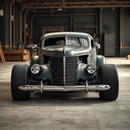 A unique hypercar that fuses the classic essence of a 1939 Chevrolet Coupe with modern supercar aesthetics, featuring an aggressive widebody design devoid of rear fenders, embodying the spirit of a ratrod