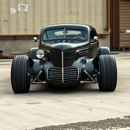 A unique hypercar that fuses the classic essence of a 1939 Chevrolet Coupe with modern supercar aesthetics, featuring an aggressive widebody design devoid of rear fenders, embodying the spirit of a ratrod