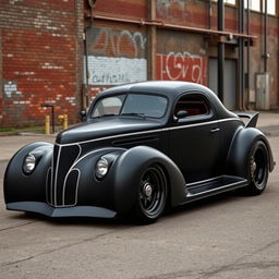 An extraordinary hypercar that fuses the vintage allure of a 1939 Chevrolet Coupe with a modern twist, featuring a widebody design that omits running boards, embodying the raw essence of a ratrod