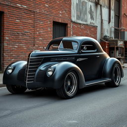 An extraordinary hypercar that fuses the vintage allure of a 1939 Chevrolet Coupe with a modern twist, featuring a widebody design that omits running boards, embodying the raw essence of a ratrod