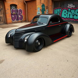 An innovative hypercar that merges the classic charm of a 1939 Chevrolet Coupe with contemporary supercar features, showcasing a widebody design that eliminates side running boards, embodying the aesthetic of a ratrod