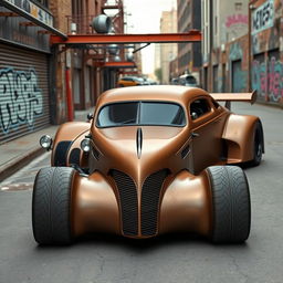 An exhilarating supercar that merges the classic aesthetics of a 1939 Chevrolet Coupe with the sleek, modern lines of a hypercar, featuring a widebody design and aggressive wide performance tires