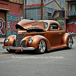 An exhilarating supercar that merges the classic aesthetics of a 1939 Chevrolet Coupe with the sleek, modern lines of a hypercar, featuring a widebody design and aggressive wide performance tires