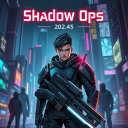 A stunning fantasy novel cover titled 'Shadow Ops', set in the futuristic world of 2045