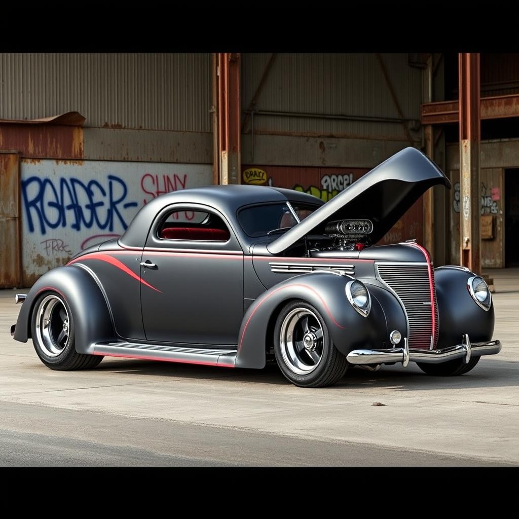 A striking fusion of a supercar and a ratrod, this exceptional vehicle combines the classic design of a 1939 Chevrolet Coupe with a widebody stance and aggressive wide performance tires