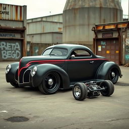 A striking fusion of a supercar and a ratrod, this exceptional vehicle combines the classic design of a 1939 Chevrolet Coupe with a widebody stance and aggressive wide performance tires