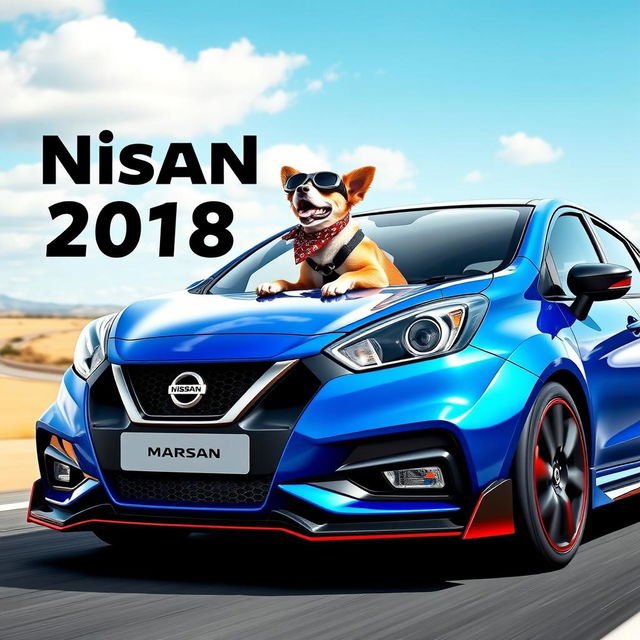 A blue Nissan March 2018 with a wide body kit in Nismo style, featuring a sleek and sporty design