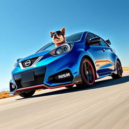 A blue Nissan March 2018 with a wide body kit in Nismo style, featuring a sleek and sporty design