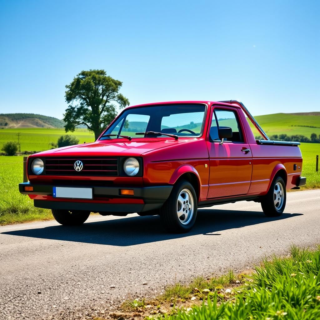 A classic 1993 Volkswagen Saveiro pickup truck, prominently featured in a vibrant, sunny outdoor setting