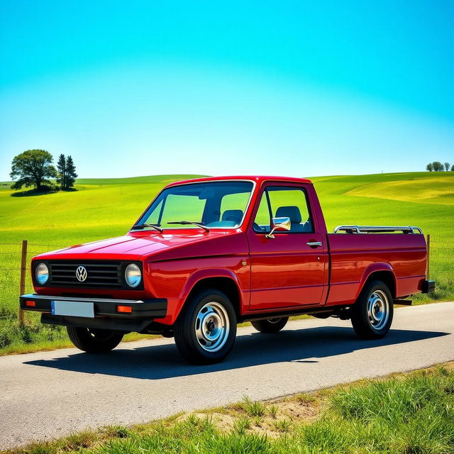 A classic 1993 Volkswagen Saveiro pickup truck, prominently featured in a vibrant, sunny outdoor setting