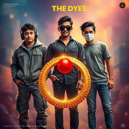 A cinematic funny magical poster titled 'The Boys' featuring three modern 27-year-old Indian boys with unique styles and personalities