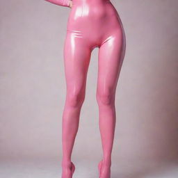 A stylish image of a girl elegantly donned in pink latex pantyhose.