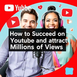 A vibrant and eye-catching YouTube thumbnail for a podcast episode titled "How to Succeed on YouTube and Attract Millions of Views Easily