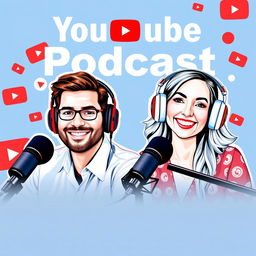 A visually striking YouTube thumbnail for a podcast featuring two characters: a man and a woman