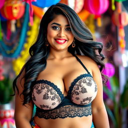 A curvy Bengali girl with large breasts, wearing a stylish and revealing bra that accentuates her figure