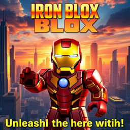 A Roblox movie poster themed around the Iron Man 2008 film, titled 'Iron Blox'