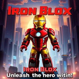 A Roblox movie poster themed around the Iron Man 2008 film, titled 'Iron Blox'