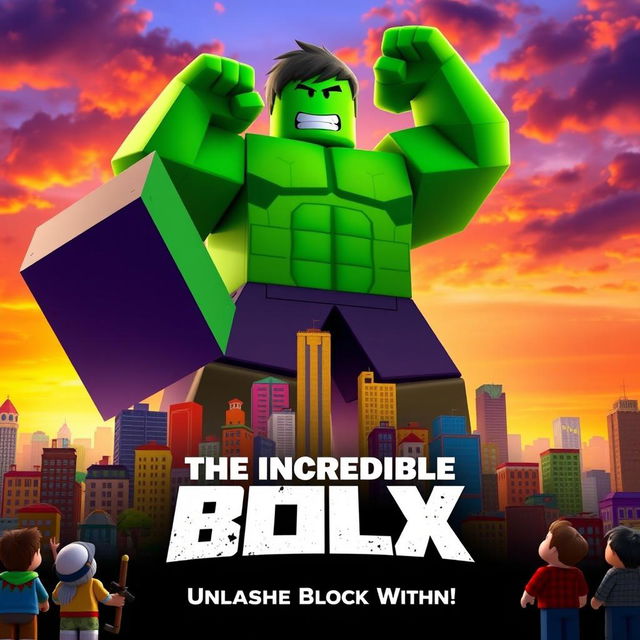 A movie poster for a fictional Roblox film titled 'The Incredible Blox,' inspired by the 2008 film 'The Incredible Hulk