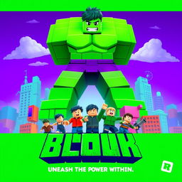 A vibrant and dynamic movie poster for 'The Incredible Blox', inspired by the 2008 film 'The Incredible Hulk'